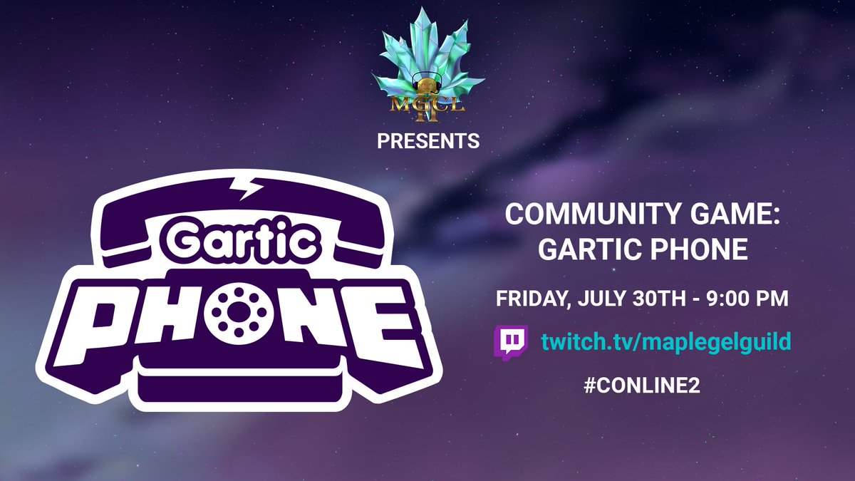 maplegelcon's tweet image. It’s about to get ridiculous up in here! Gartic Phone is broken telephone meets Pictionary. The Guild Leaders are inviting the whole Guild to a massive game! Join us for guaranteed laughs and insanity! #Conline2 #Conline #MGC #Community #Online #OnlineGaming #Twitch #GarticPhone