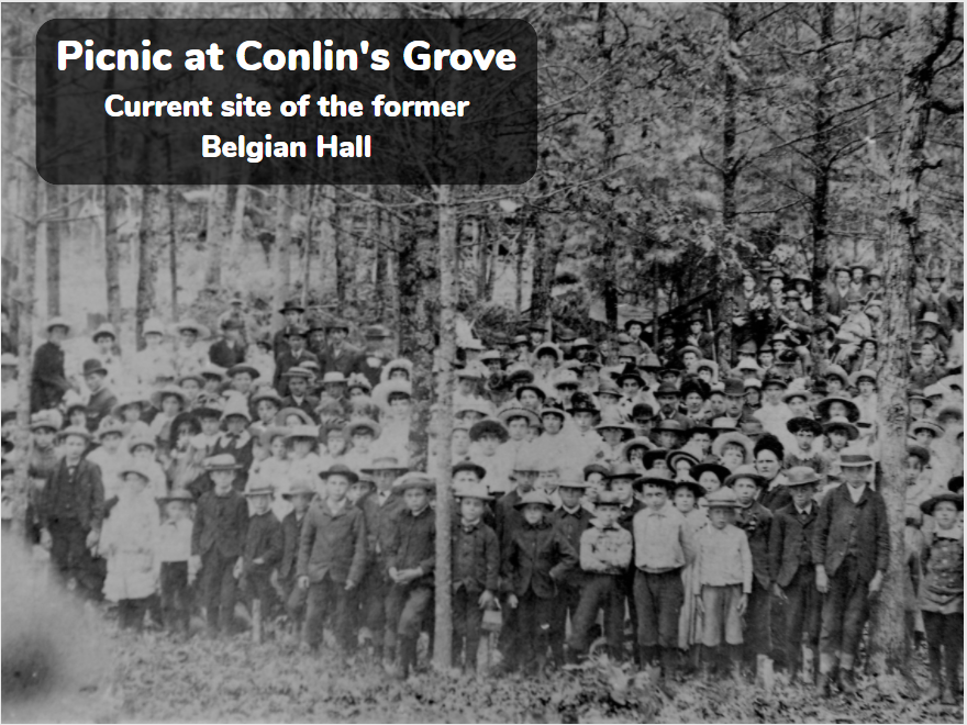 A picnic throwback of Conlin’s Grove amongst the trees and shrubberies where the former Belgian Hall stands.