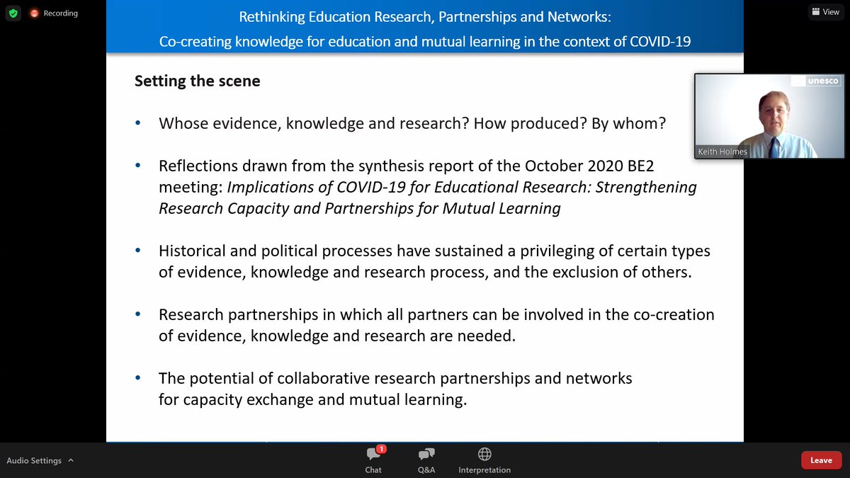 REAL_Centre's tweet photo. What new knowledge is needed to respond to the pandemic?
At #GES2021 #FuturesOfLearning @kp_holmes @UNESCO outlines @BE2Global findings
Implications of COVID-19 for educational #research: Strengthening research capacity + partnership for mutual #learning 
https://t.co/JMbiCMN4XF https://t.co/E2PgaszbnA
