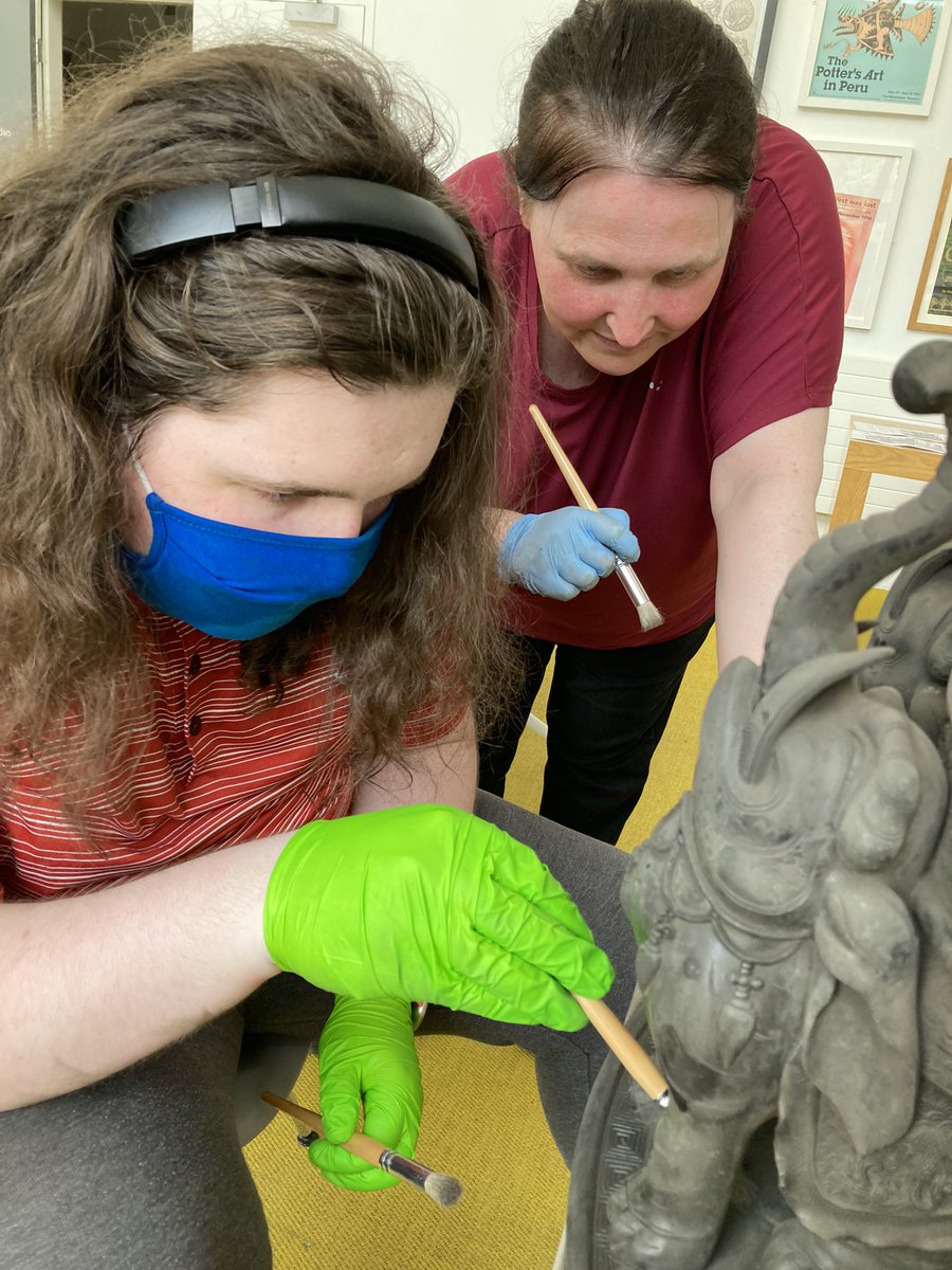 KarenBrackenri3's tweet photo. Amazing thing this Conservation cleaning lark! @McrMuseum @HodgyJA and Toby @UPSalford discovering the hidden details #UnderTheDust https://t.co/h8voln09xE