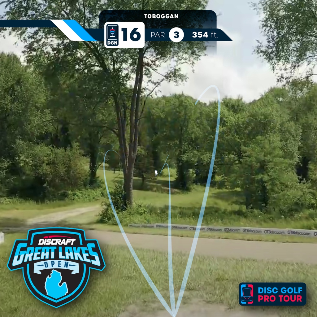 DiscGolfProTour's tweet image. Hole 16 at Toboggan is very protected. Shoot for one of the gaps or go over the top? How would you play it? 🎯

See how the pros attack it during the @DiscraftDG Great Lakes Open. Round 1 starts today at 10am PT / 1pm ET only on Disc Golf Network: discgolfnetwork.com