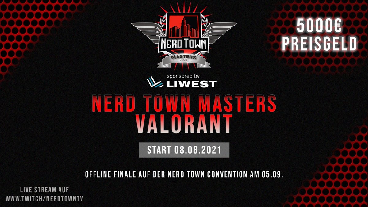 Unser zweites Turnier auf der Nerd Town Convention wird ein Valorant Turnier sein in dem es um 5.000€ Preisgeld geht und die Finalisten spielen das Finale vor Ort auf unserer Bühne!

16 Teams werden eingeladen, ihr könnt euch jedoch bewerben um einen Invite spot zu erhalten! ⬇️