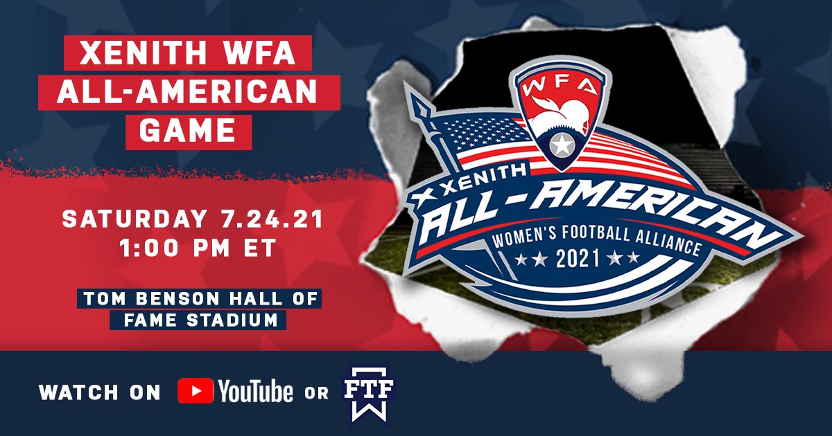 TUNE-IN tomorrow to watch the LIVE 2021 Xenith <a href="/WFAfootball/">Women's Pro Football</a> All-American Game 

⏰: 1:00 PM ET
📍 Canton, OH
📺: youtu.be/KWQ5CjEetZM
