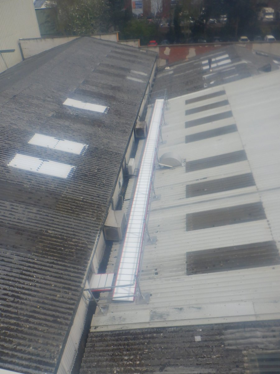 PracticalRoofCo's tweet image. Complete upgrade of the roof level H&amp;amp;S systems/equipment at a site in Leominster completed this month. Installed safety wires, guardrails, Katt ladders, bespoke steps, skylight guards etc. Creating a safe route across the site at height. #roofing #construction #healthandsafety