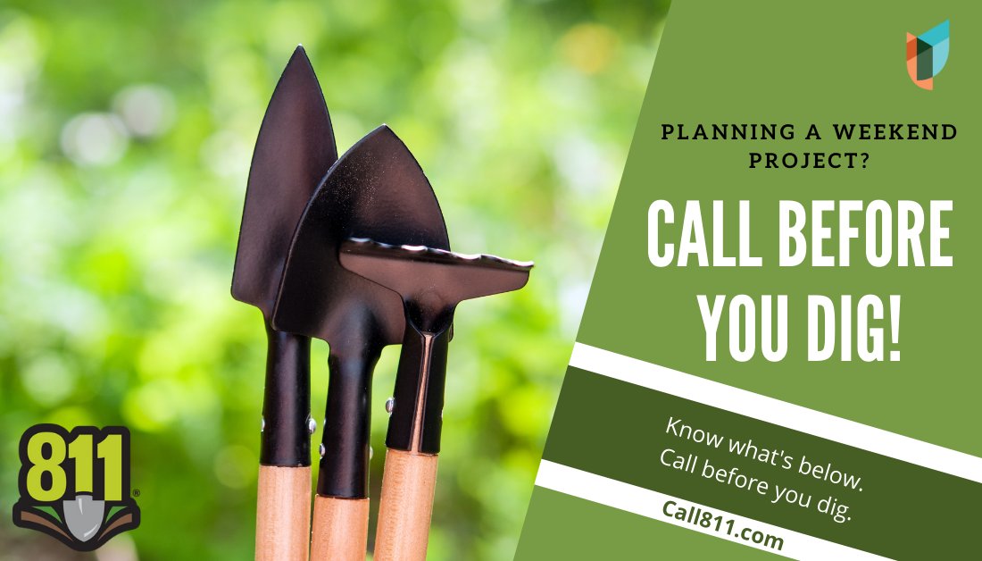 WAUTC's tweet photo. If you are planning any yard projects this weekend, always call 811 to know whatβs underground before you dig! It is the law. #DigSafety https://t.co/l6NCAbQpPD