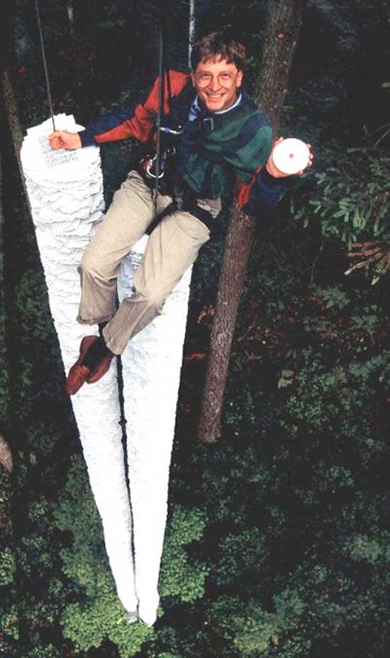 NickAbraham12's tweet photo. Bill Gates showing that the CD in his hand could hold more information than all the paper below him https://t.co/fGIesvTJvH