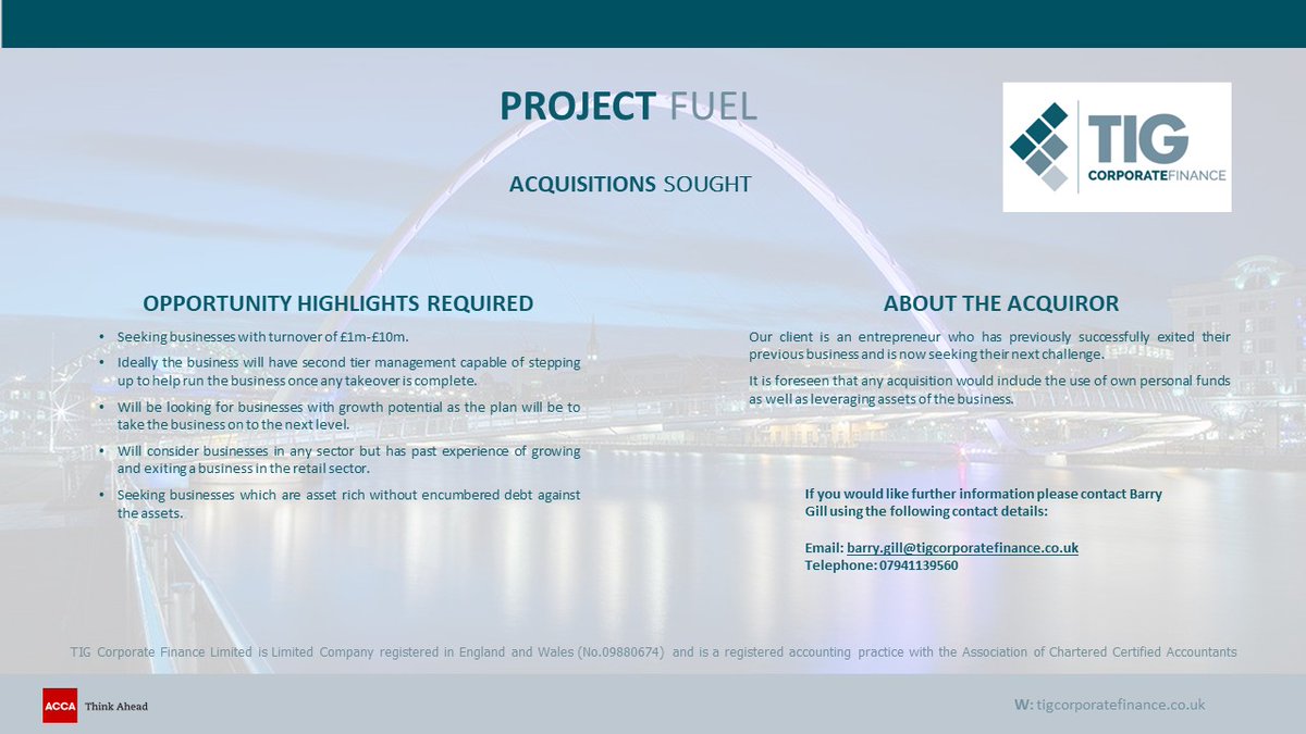 We are seeking acquisitions on behalf of one of our clients. Please see details in the attached teaser document. #mergersandacquisitions #businessbrokers #businessesforsale