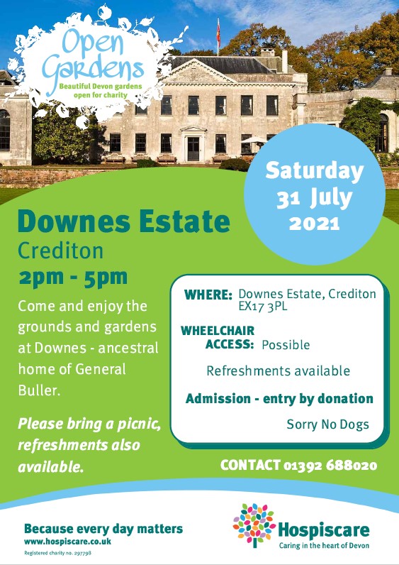 Join us for a summer picnic in #Crediton supporting <a href="/Hospiscare/">Hospiscare</a> 31st July 2-5pm at #DownesEstate everyone welcome to enjoy the gardens and an alfresco lunch (bring your own picnic) <a href="/CreditonCourier/">Crediton Courier</a> #picnic #OpenGardens2021 #familyfun #charity #hospice #local