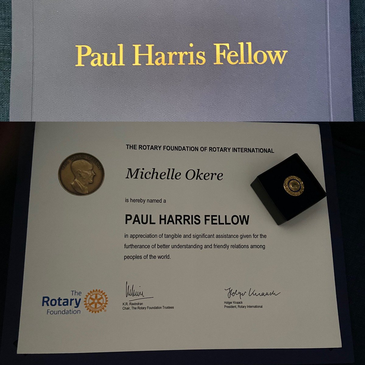 WhyteRotary's tweet photo. A Paul Harris Fellow is awarded to an individual for their exemplary service above self and truly modeling the Four Way Test, high vocational standards, and the Rotary Code of Conduct.
We are proud to present @michelle0kere with a Paul Harris Fellow for all that she does! https://t.co/hsdNu5leUm