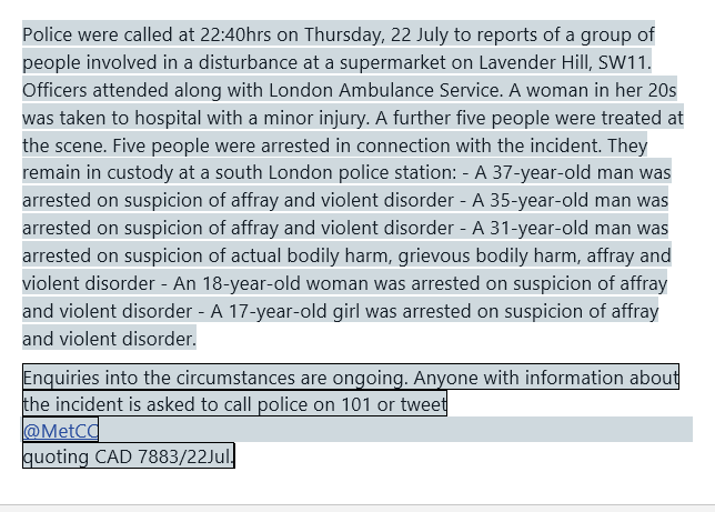 obbsie's tweet photo. Looks as if the Met's response officers struck last night re the shameful scenes at ASDA, Clapham Common. These are 'lines' to the press which will probably be followed by a public statement. Click for view. Well done those #PBRO (poor bloody-often bloodied, response officers) https://t.co/U3FGEsZpRJ