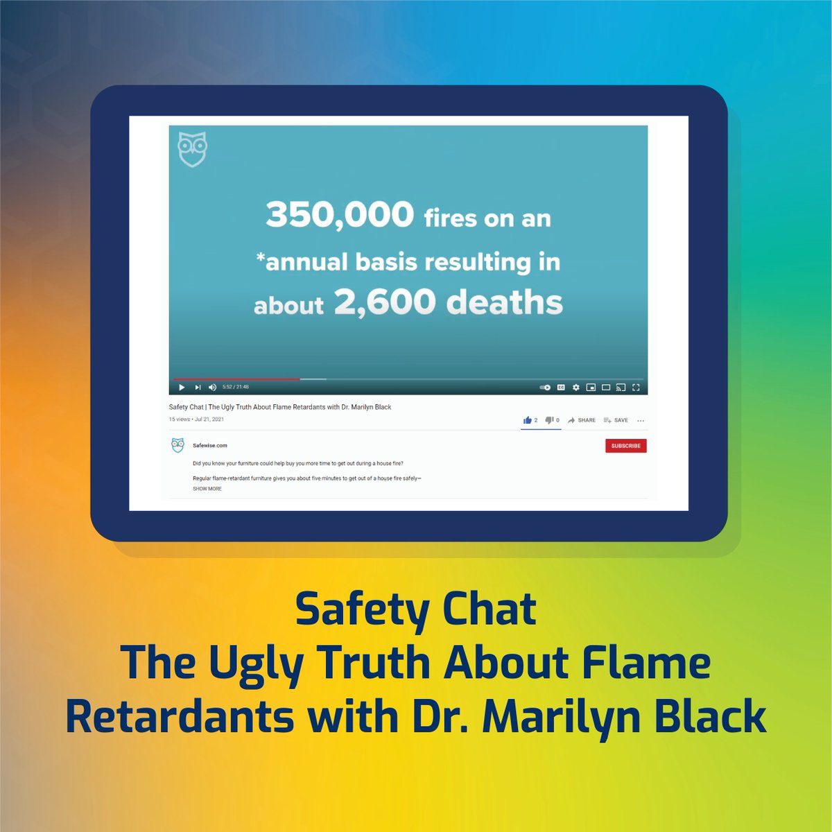 Chem_Insights's tweet photo. Dr. Marilyn Black sat down with @sushiira of @SafeWise to talk flame retardants in furniture. Tune in to learn about chemical safety and fire safety considerations for residential upholstered furniture and its impact on health and well-being. https://t.co/gZprY9wuI3 https://t.co/Rs2vMOVgs1