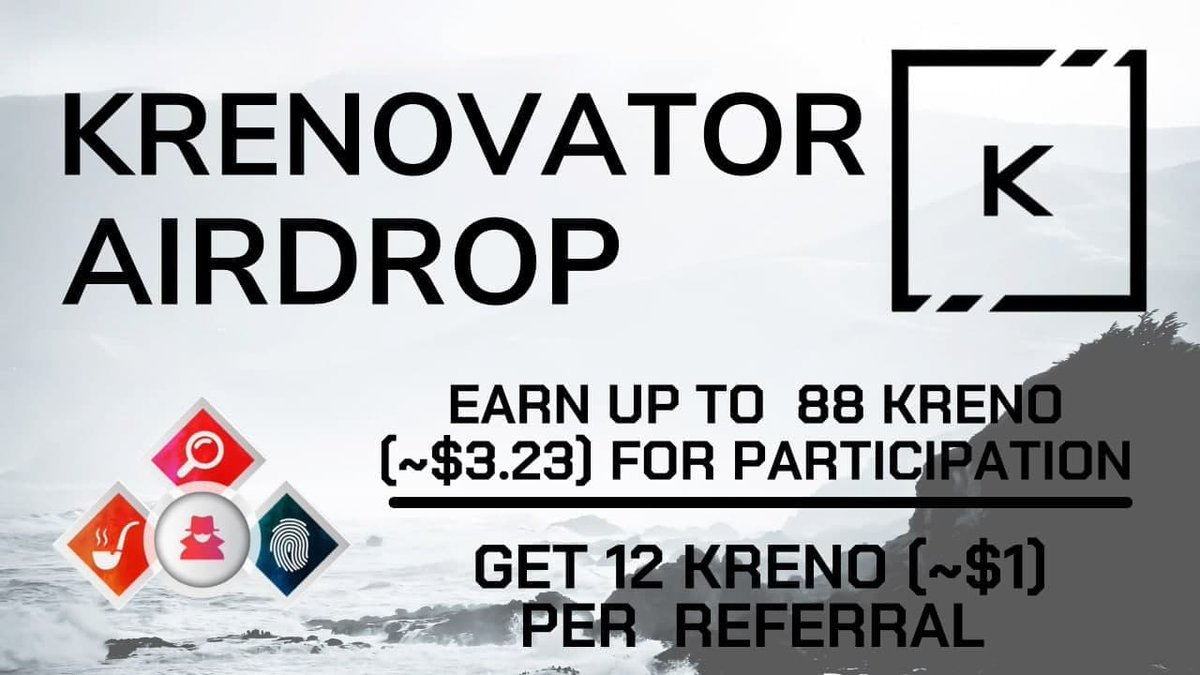 🔍 New #Airdrop: Krenovator

💲Reward: Up to 88 KRENO [~$3.23] + 12 KRENO [~$1] per referral

🔴 Start the airdrop bot: t.me/KrenovatorAird…

🔘 Do the tasks on the bot &amp; submit your data

🔘 Details: youtu.be/IUfuUMpfc9g

#Airdrops #AirdropDetective #Krenovator #KRENO #BSC