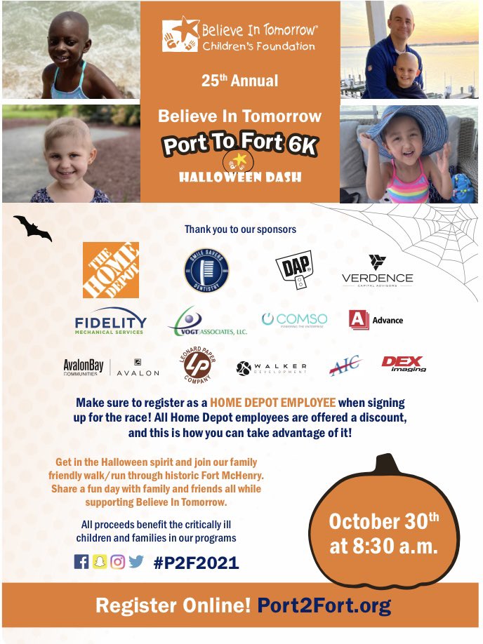 It’s the 25th year of The Port2Fort benefiting Believe in Tomorrow! Very proud to say <a href="/HomeDepot/">The Home Depot</a> has been there from the beginning. Come join us Oct 30th!