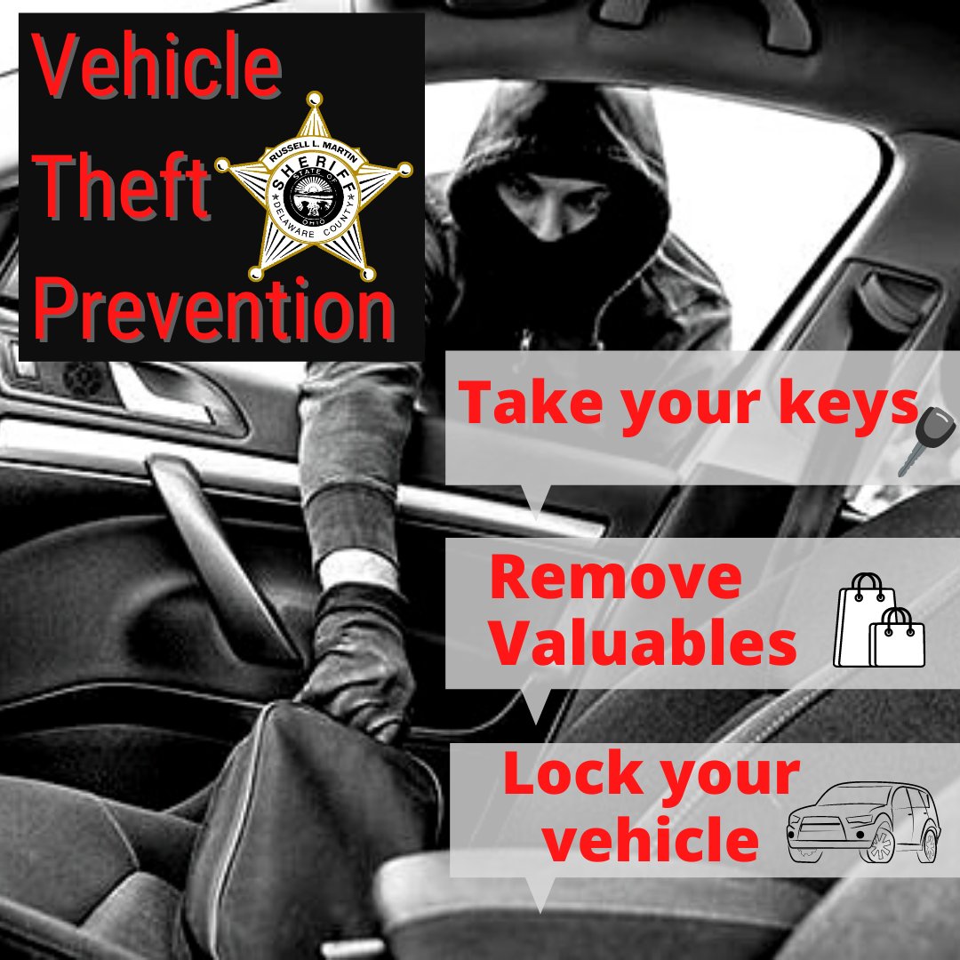 DelCoSheriff's tweet photo. Leaving personal items & shopping bags in plain-sight in your vehicle is almost like giving a personal invite to a criminal to take your belongings. Don't do it! Please properly lock up your vehicle & remove valuables from visibility.
#VehicleTheftPreventionMonth #SafetyTips https://t.co/U1VCmD1kLf