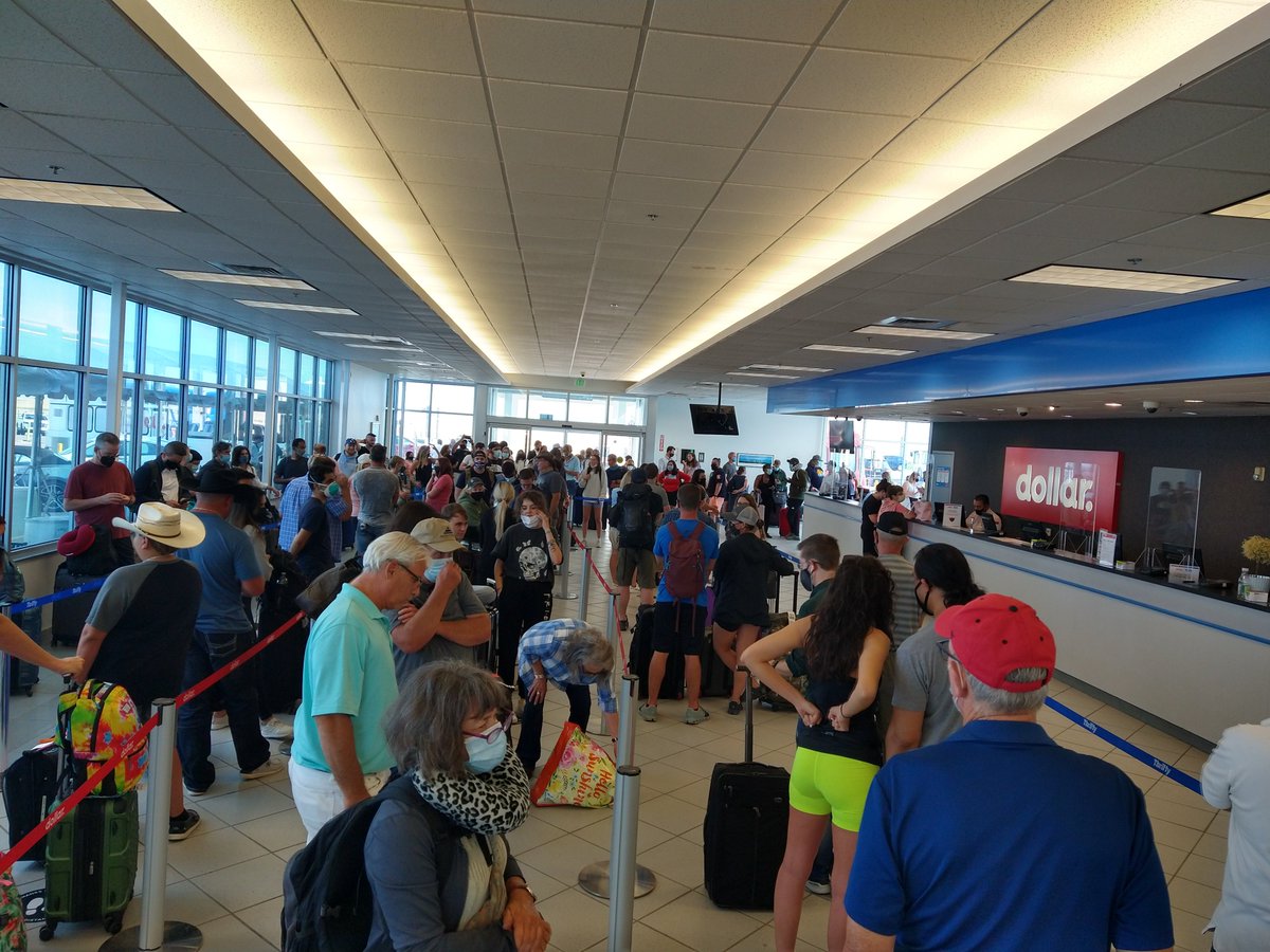 valpodogs's tweet photo. @DollarCars One person working and a three hour wait for a rental car at Denver Airport. People are going to riot. https://t.co/SNZ09pXeNN