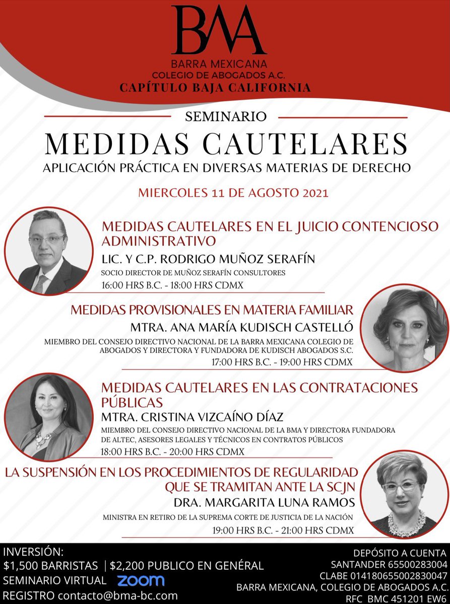 BMA_Abogados's tweet photo. Inscríbete al próximo #SeminarioVirtual “Medidas Cautelares”, organizado por @BMA_BC.

🗓 9, 10 y 11 de agosto
⏰ 16:00 a 21:00 hrs.
💻 Registro: contacto@bma-bc.com

¡Consulta el programa y aparta tu lugar! #CupoLimitado https://t.co/WhBJCZYy1w