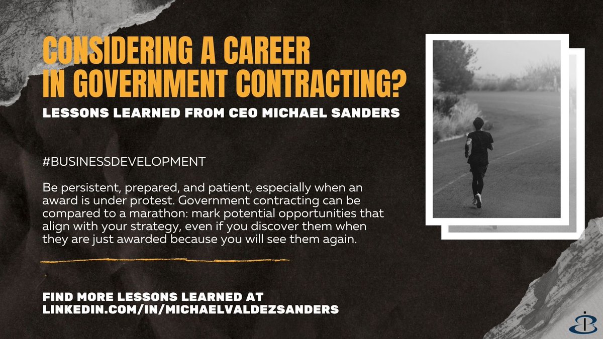 interactivegov's tweet image. "Government Contracting can be compared to a marathon" 🏅
Read more #lessonslearned about #bizdevelopment and #govcon careers from our #CEO @MichaelVSanders 
buff.ly/3kgXtlV