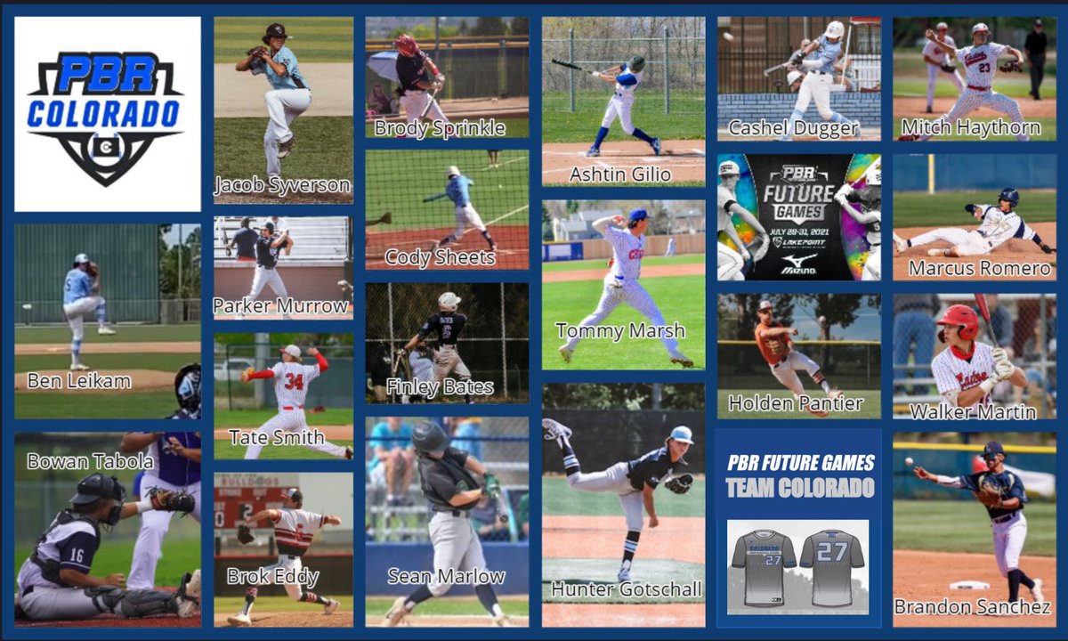 Prep Baseball Colorado (@prepbaseball_co) on Twitter photo 2021 PBR FUTURE GAMES
July 28-31
Let’s meet TEAM COLORADO
Rosters and Schedules: prepbaseballreport.com/event/LAKE_POI…
<a href="/_brandonsanchz/">Brandon Sanchez</a> <a href="/marlow_bsbl/">Sean Marlow</a> <a href="/finleybates06/">Finley Bates</a> <a href="/syverson_jake/">jake syverson</a> <a href="/BowenTabola/">Bowen (Bo) Tabola</a> <a href="/AshtinGilio/">Ashtin Gilio</a> <a href="/MurrowParker/">Parker Murrow</a> <a href="/Cashdug4/">Cashel Dugger</a> <a href="/gotschall28/">Hunter Gotschall</a> <a href="/MitchHaythorn/">Mitch Haythorn</a> <a href="/CodySheets16/">Cody Sheets</a> <a href="/HoldenPantier/">Holden Pantier</a> 2021 PBR FUTURE GAMES
July 28-31
Let’s meet TEAM COLORADO
Rosters and Schedules: prepbaseballreport.com/event/LAKE_POI…
<a href="/_brandonsanchz/">Brandon Sanchez</a> <a href="/marlow_bsbl/">Sean Marlow</a> <a href="/finleybates06/">Finley Bates</a> <a href="/syverson_jake/">jake syverson</a> <a href="/BowenTabola/">Bowen (Bo) Tabola</a> <a href="/AshtinGilio/">Ashtin Gilio</a> <a href="/MurrowParker/">Parker Murrow</a> <a href="/Cashdug4/">Cashel Dugger</a> <a href="/gotschall28/">Hunter Gotschall</a> <a href="/MitchHaythorn/">Mitch Haythorn</a> <a href="/CodySheets16/">Cody Sheets</a> <a href="/HoldenPantier/">Holden Pantier</a>