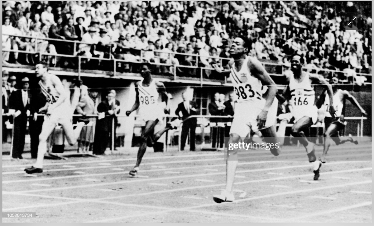 As the #Olympics begin today in Japan, we salute and recognize alumnus James Gathers (#985, 2nd from left) who won the Bronze medal in the 200m dash at the 1952 Games. 
Gathers advanced through three heats to make it to the championship round.