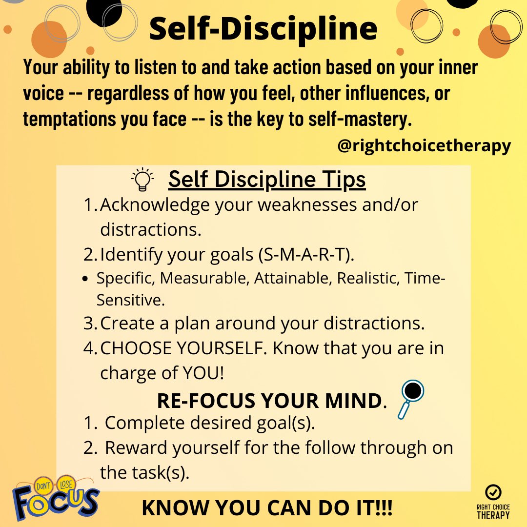 TherapyRight's tweet image. Self-Discipline is the key to self-mastery. #rightchoicetherapy #selfdiscipline #selfimprovement