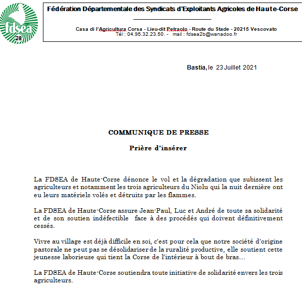 SOUTIEN AUX AGRICULTEURS DU NIOLU