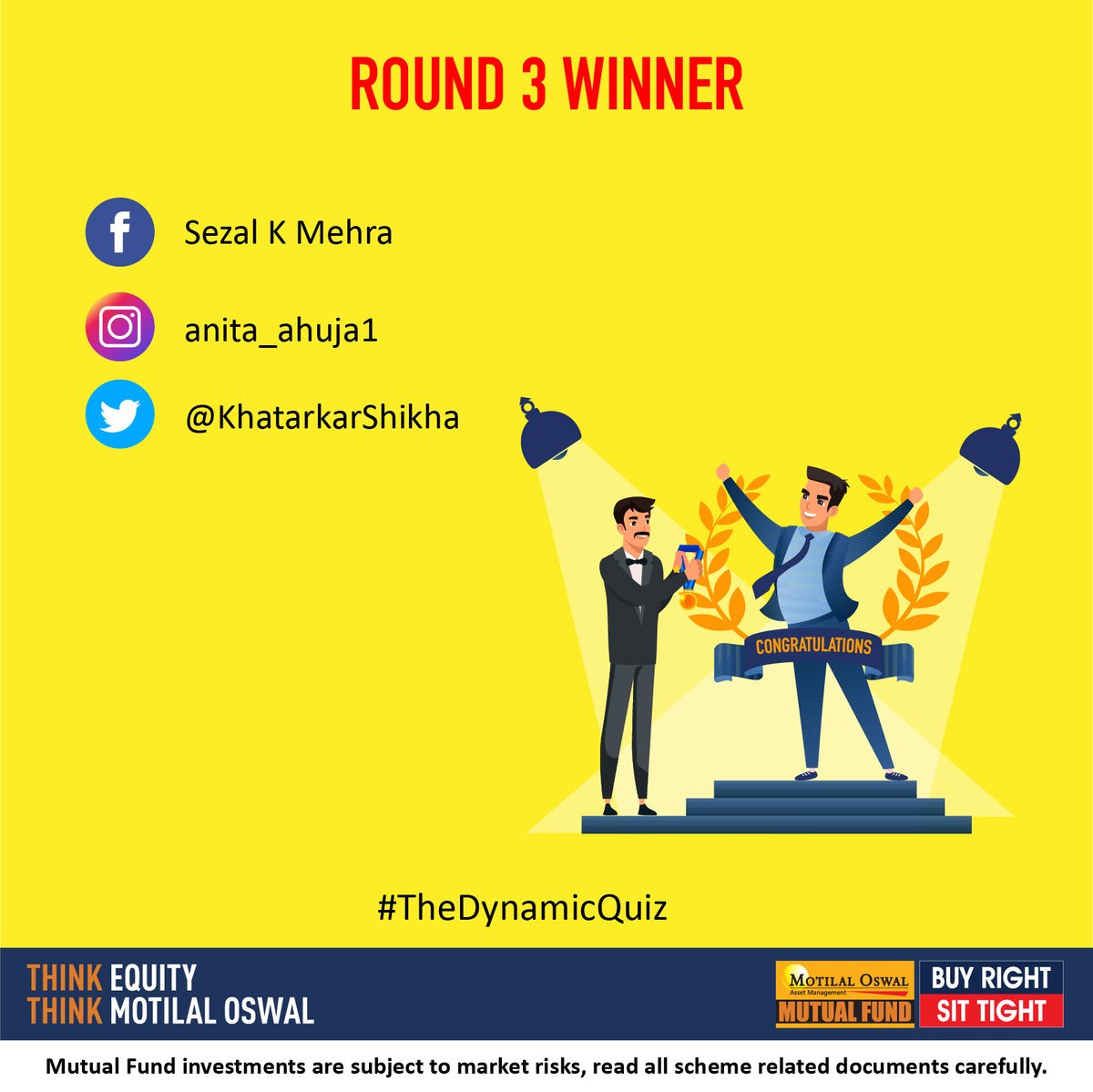 MotilalOswalAMC's tweet photo. Congratulations to the winners of the #DynamicQuiz
DM us your details so that we can mail your gifts. https://t.co/rxrKWiMxCj