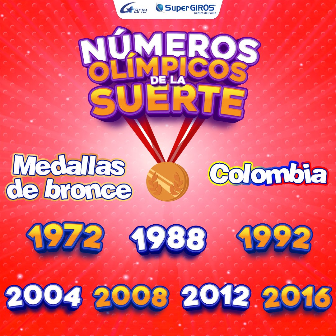 Los Juegos Olímpicos traen suerte para ti, tenemos más números de la suerte para que juegues y ganes con las fechas en que Colombia ha ganado medallas de Bronce ¿Cuál jugarás?

#Gane #SuperGIROS #MedallasDeBronce #CentroDelValle #Colombia #NúmerosDeLaSuerte #Olímpicos