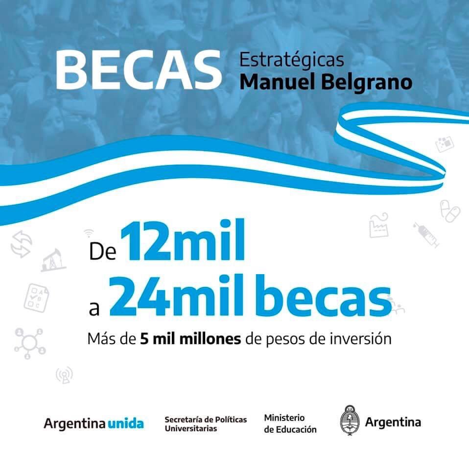 nmo_tdf's tweet photo. 📢 @trottanico junto con el presidente @alferdezok anunciamos la ampliación de las Becas Estratégicas Manuel Belgrano, que a partir de agosto comenzarán a llegar a 24 mil estudiantes de universidades nacionales y provinciales de carreras estratégicas. https://t.co/SROl9Bbicv
