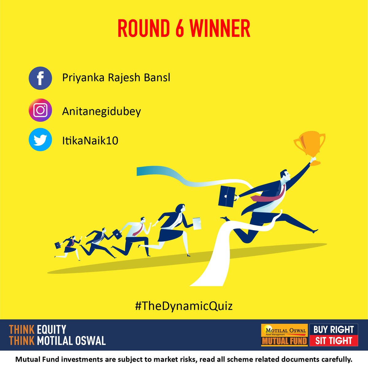MotilalOswalAMC's tweet photo. Congratulations to the winners of the #DynamicQuiz
DM us your details so that we can mail your gifts. https://t.co/8fuOZFgumu