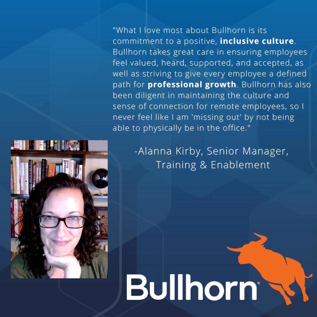 LifeAtBullhorn's tweet photo. At @Bullhorn, #IncredibleExperiences start with our employee vision. We ensure every employee has a sense of belonging, a voice that is heard and a clear path for success. Alanna Kirby, Senior Manager of Training &amp; Enablement, shares her incredible experience. #LifeAtBullhorn https://t.co/sPjCIGr31E
