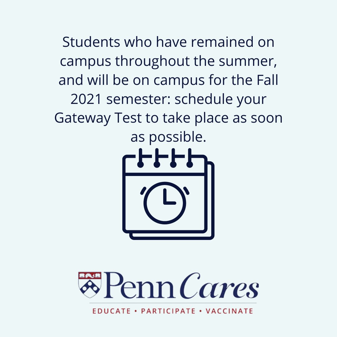 COVIDPenn's tweet photo. Visit the link in our bio to begin scheduling on July 26! If you do not have a Penn Account to log in to the scheduling system, you can wait to schedule your test until your account is set up. https://t.co/24RzVqB713