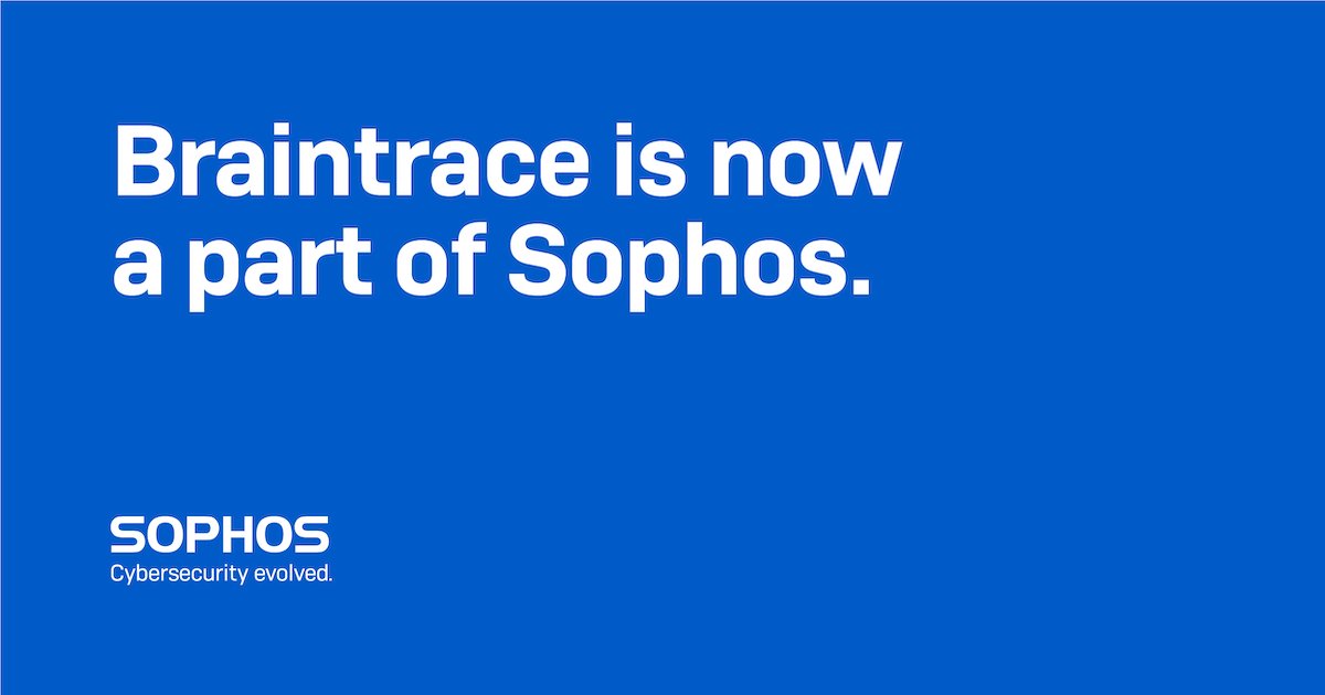 _braintrace's tweet image. We're excited to announce that @Sophos, a global leader in next-generation cybersecurity, has acquired Braintrace.

Braintrace’s developers, data scientists and security analysts have joined Sophos’ global Managed Threat Response (MTR) and Rapid Response teams.

1/4