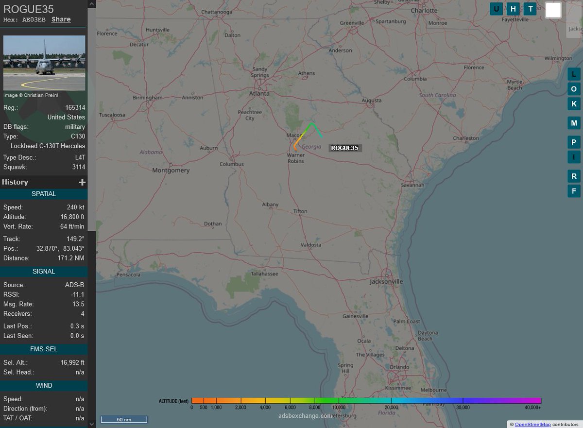 TheIntelFrog's tweet photo. C-130 #AE03EB as ROGUE35 squawking emergency 7700 https://t.co/8p9zVJmiBr
