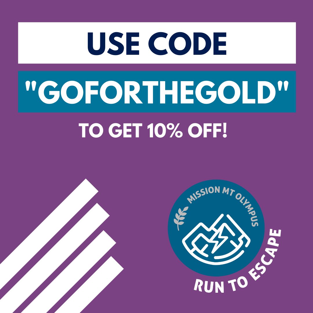 Excited to see your fav athletes Go For The GOLD 🏅? Join in with your own challenge &amp; register now for #RuntoEscape: Mission Mt. Olympus or Mini Mt. Olympus!
Test your wits &amp; legs with this first-of-its kind experience &amp; use “GOFORTHEGOLD” to get 10% off! runtoescapeseries.com