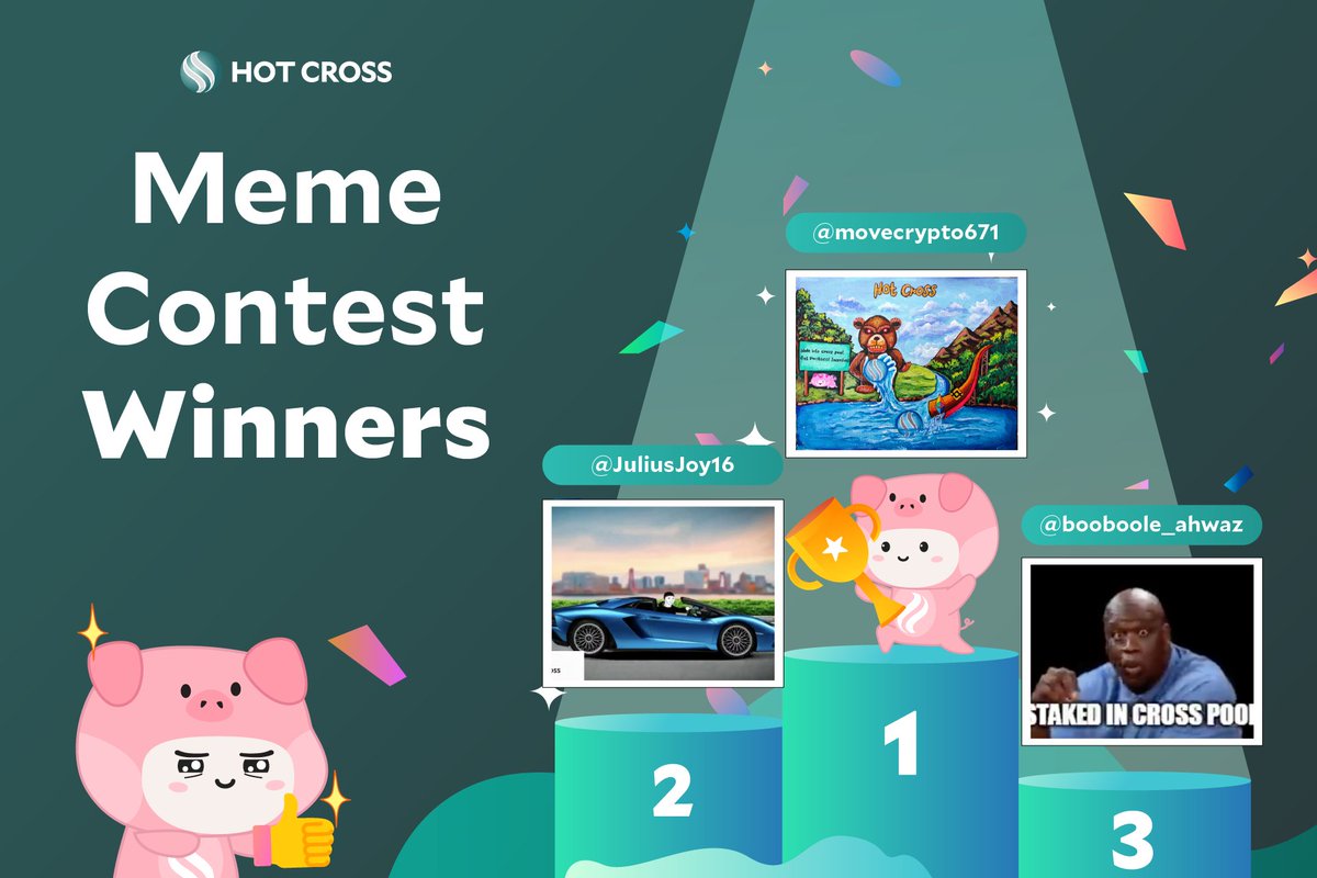 hotcrosscom's tweet photo. π Winners have been chosen and we doubled the prizes!
π₯ First: $1,000 to @movecrypto671 https://t.co/jovzHOoOpy
π₯ Second: $500 to @JuliusJoy16 https://t.co/ZL8WU7JoIF
π₯ Third: $250 to @booboole_ahwaz https://t.co/Aivxwd4cFn
Congratulations! #CROSSMEME #CROSSPOOL https://t.co/55klTJ47x3