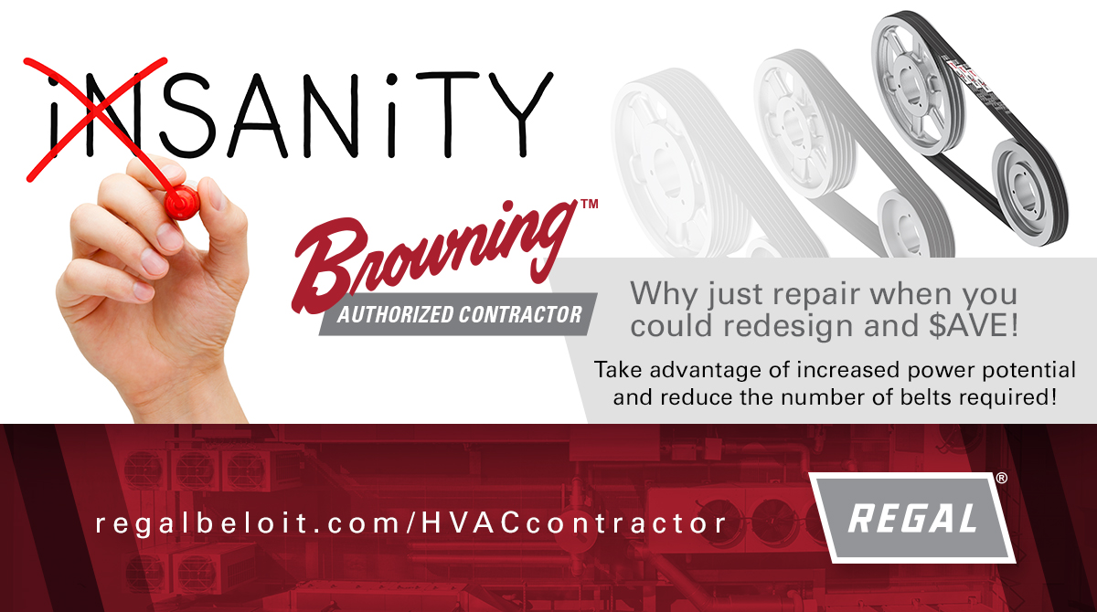 Why continue doing the same thing when you could redesign and $AVE?

Take advantage of increased power potential and reduce the number of belts required! Visit regalbeloit.com/brands/Brownin…
To learn how to become an Authorized Contractor!
#airconditioning #HVAC