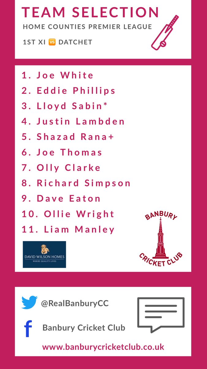 Banbury Cricket Club (@realbanburycc) on Twitter photo ๐| TEAM NEWS |
๐ฅThe teams for this weekend are as follows..
Good luck everyone ๐๐ป
1st XI: Home vs <a href="/datchetcc/">Datchet Cricket Club</a>
โฐ11:00am ๐| TEAM NEWS |
๐ฅThe teams for this weekend are as follows..
Good luck everyone ๐๐ป
1st XI: Home vs <a href="/datchetcc/">Datchet Cricket Club</a>
โฐ11:00am