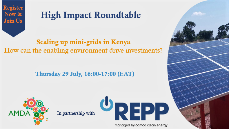 AfricaMDA's tweet photo. Save the Date! On 29 July, 4pm (EAT), join us &amp; @REPP for a high-impact virtual roundtable with @rvesol, @Camco_tweets, @EPRA_Ke to discuss the #Kenya Draft Energy (#minigrid) Regulations, 21, &amp; its impact on investment in the sector. Register NOW https://t.co/gusOjh1zis #SDG7 https://t.co/BDK2vhUKiY
