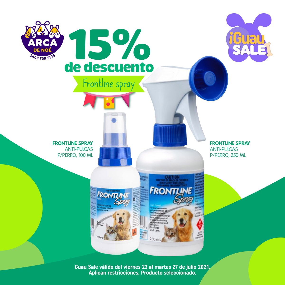 ¡Protege a tu mejor amigo con productos de antipulgas, para eliminar y prevenir de pulgas y garrapatas y más..! 🥳❤️ Adquiere tus productos con los mejores descuento del 23 al 27 de julio del 2021 en nuestro Guau Sale. 🐾¡No te lo pierdas! 💚🐶😺