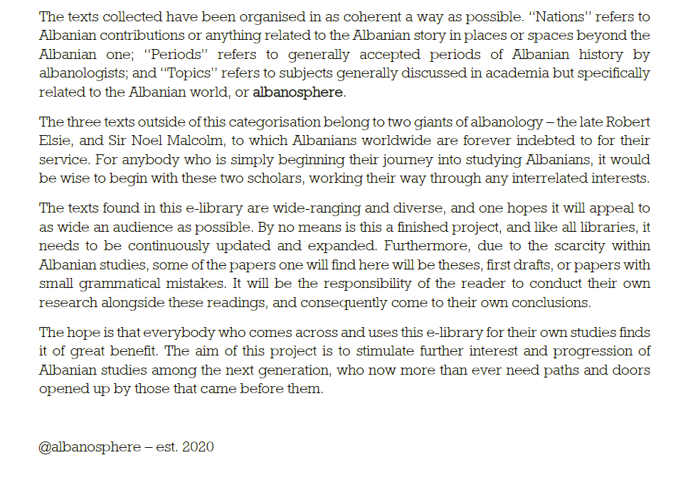 albanosphere's tweet photo. Whilst we have tried to be as comprehensive as possible, we are also keen on continually expanding and updating this library to reflect all aspects of Albanian identity and culture.

Read our full statement below, which can also be found in the albanolibrary itself: https://t.co/Q953AKeJbZ