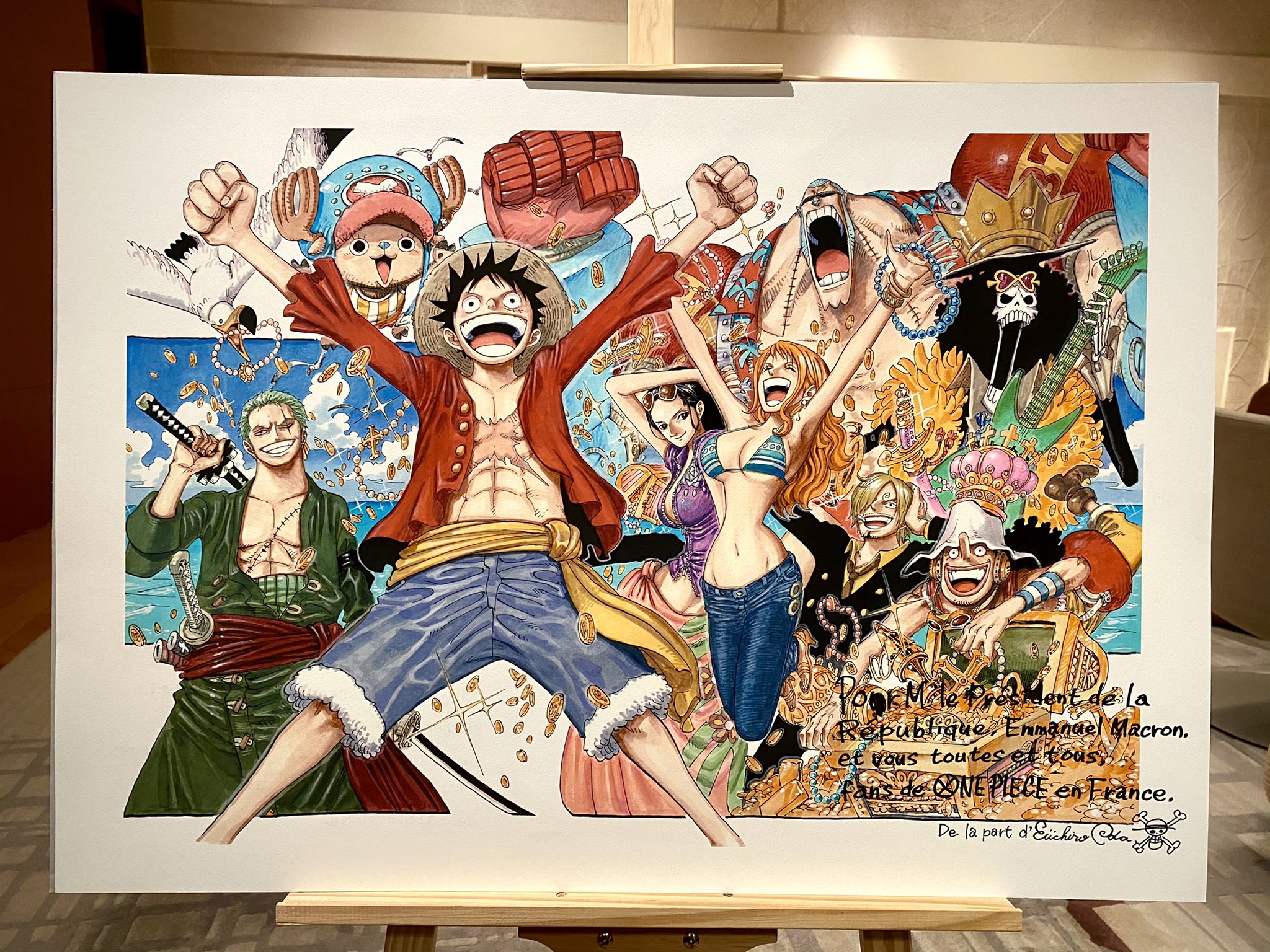 Emmanuel Macronさんのツイート Passionnes De One Piece Je Partage Avec Vous Ce Dessin Original Offert Par Son Auteur Merci ありがとうございます Eiichiro Staff T Co Ktnr3jgvct