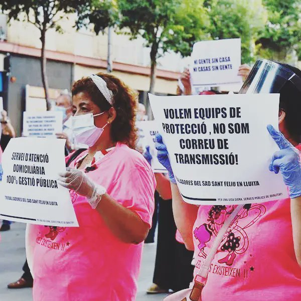 SindicatoSad's tweet photo. Durante los momentos más inciertos de la pandemia🦠, las cuidadoras hemos salido a cuidar de las personas vulnerables con déficit de EPIS⛑️. Todo ello, por culpa de la externalización🛑 y privatización del Servicio Público de Atención Domiciliaria. #santfeliu #feminismo #kny #bcn https://t.co/YYtYwkIFf6