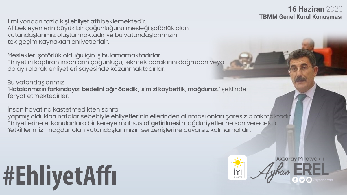 Vatandaşlarımızın #ehliyetaffı konusundaki beklentilerini daha önce TBMM Genel Kurulu'nda gündeme getirmiştim. Bu sese kulak verilmelidir.