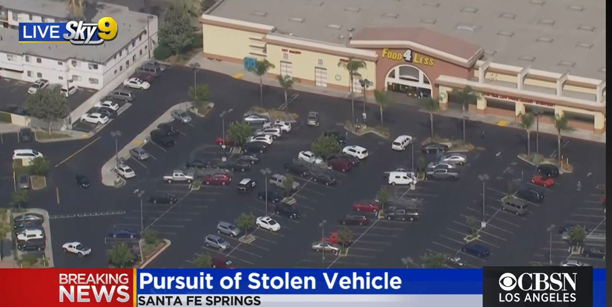 CBSLosAngeles's tweet photo. #LIVE ON KCAL9: Pursuit underway involving a possibly stolen vehicle suspect in Santa Fe Springs. https://t.co/HGAiw74acT https://t.co/c4sTLoq1J8