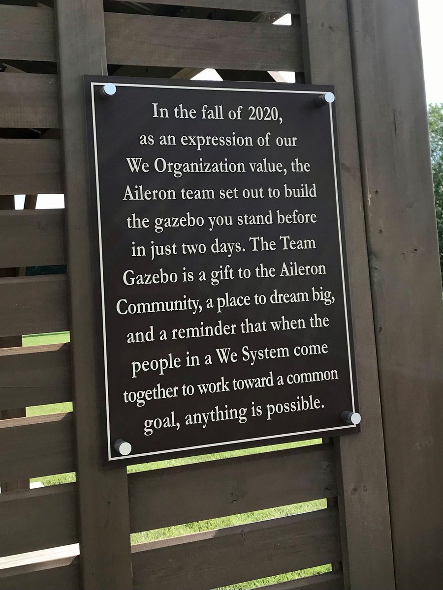 We value being a "we" organization and have landmarks throughout our campus to express that value — one of them being the Team Gazebo. This plaque tells the story of the gazebo and how we operate as a We system. We hope you enjoy!