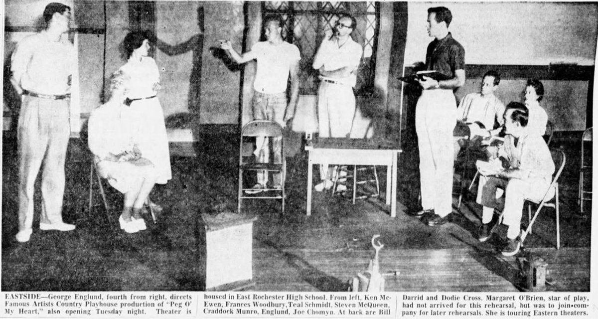 A rare photo of Steve McQueen from 1953 as he prepares with his castmates for the Famous Artists Country Playhouse production of PEG O’ MY HEART #SteveMcQueen