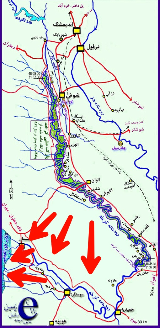 بحران خوزستان و راه حل هاآب هست اما فقط برای 2-3ماهتصویر1 نقشه رودهای خوزستان است.تصویر2 مشکلات فعلی بی آبی احشام و مردم در انتهای رود کرخه است، در غرب خوزستانمشکل چیه؟ سد کرخه با ظرفیت 6 میلیارد m³ الان چیزی حدود2میلیارد m³ آب داره و نمیتونه الان زیاد باز کنه، چرا؟1 #رشتو