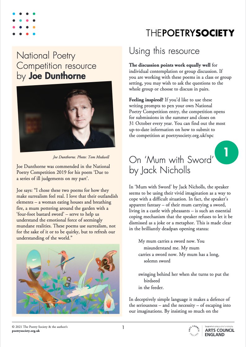 PoetrySociety's tweet image. A new #NationalPoetryCompetition resource from @joedunthorne looks at poems that wield swords and eat houses by Jack Nicholls @fakenicholls and Natalie Shaw @redbaronski bit.ly/npc21dunthorne #GetWriting