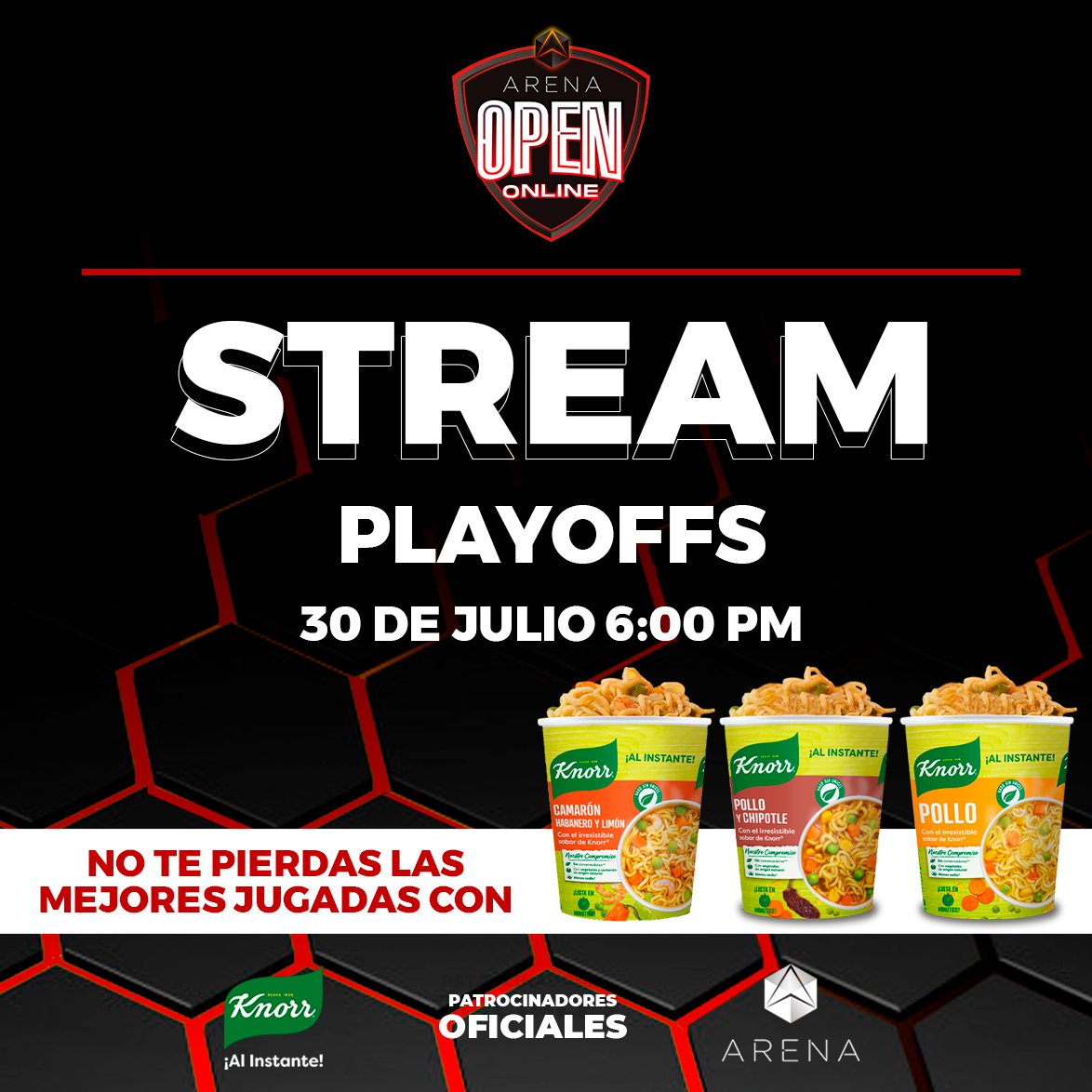 ArenaOpen's tweet photo. ¿Ya tienes lista tu #KnorrAlinstante de @KnorrMexico para disfrutar el stream? Corre por una y no te pierdas estas playoffs en #ArenaOpen #Irresistiblesabor https://t.co/4AVH2mUk4N