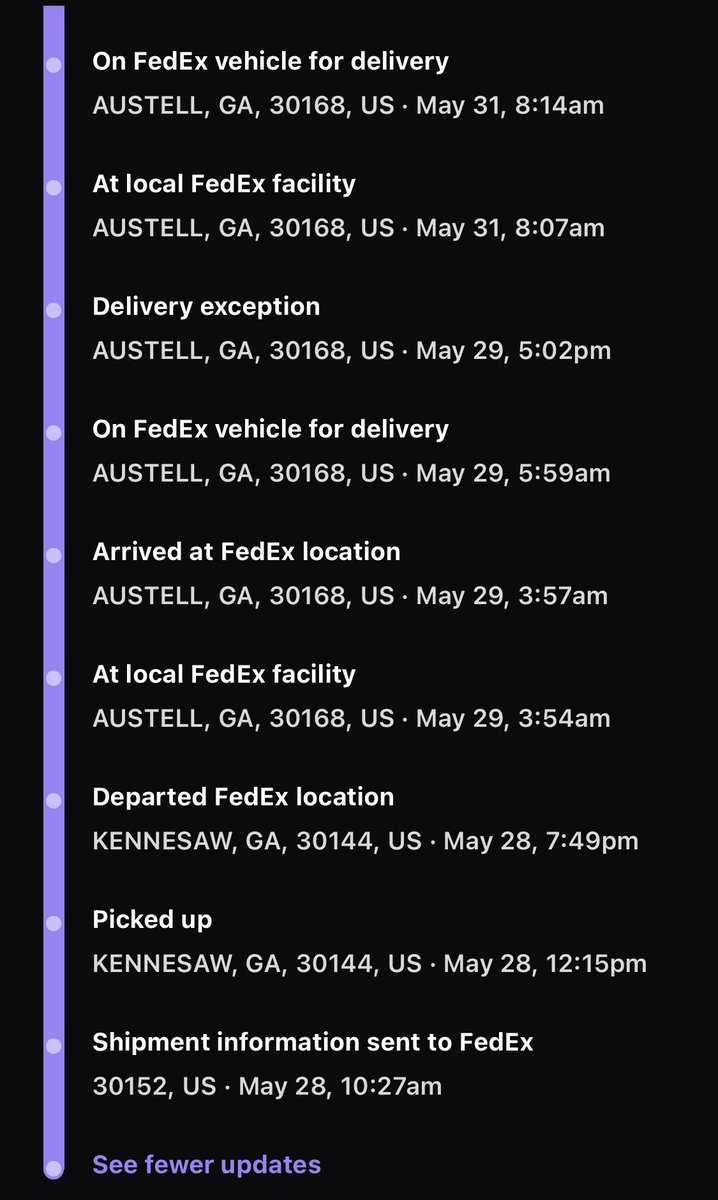 Can we talk about my <a href="/FedEx/">FedEx</a> package being in AUSTELL for over a month and 1/2 when it was originally 2day shipping. And how this is the 3rd one to be lost!